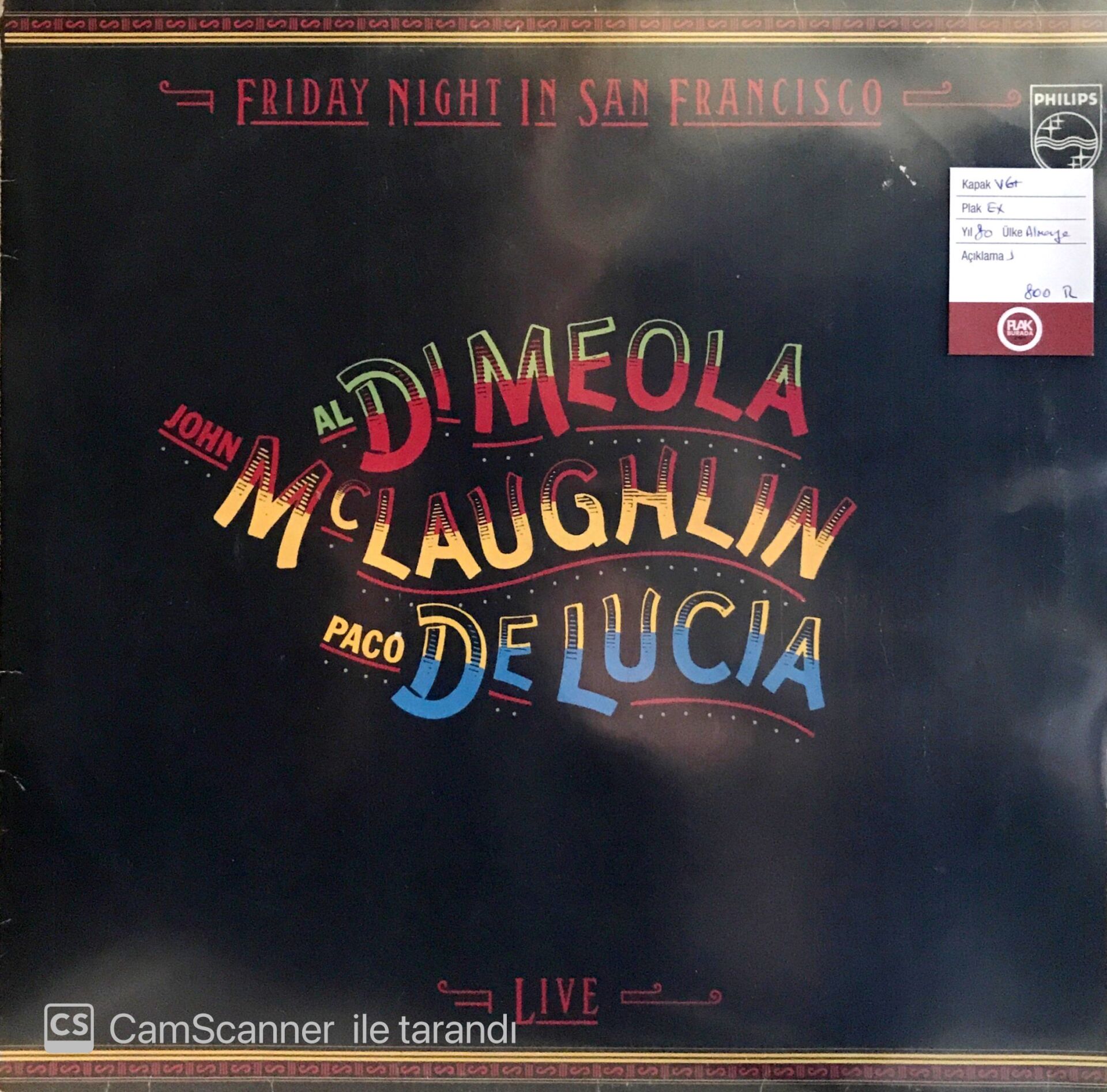Al Di Meola John McLaughlin Paco De Lucia Friday Night In San Francisco LP