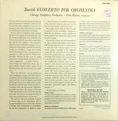 Bartok Concero Chicago Symphony Orc. Fritz Reiner LP