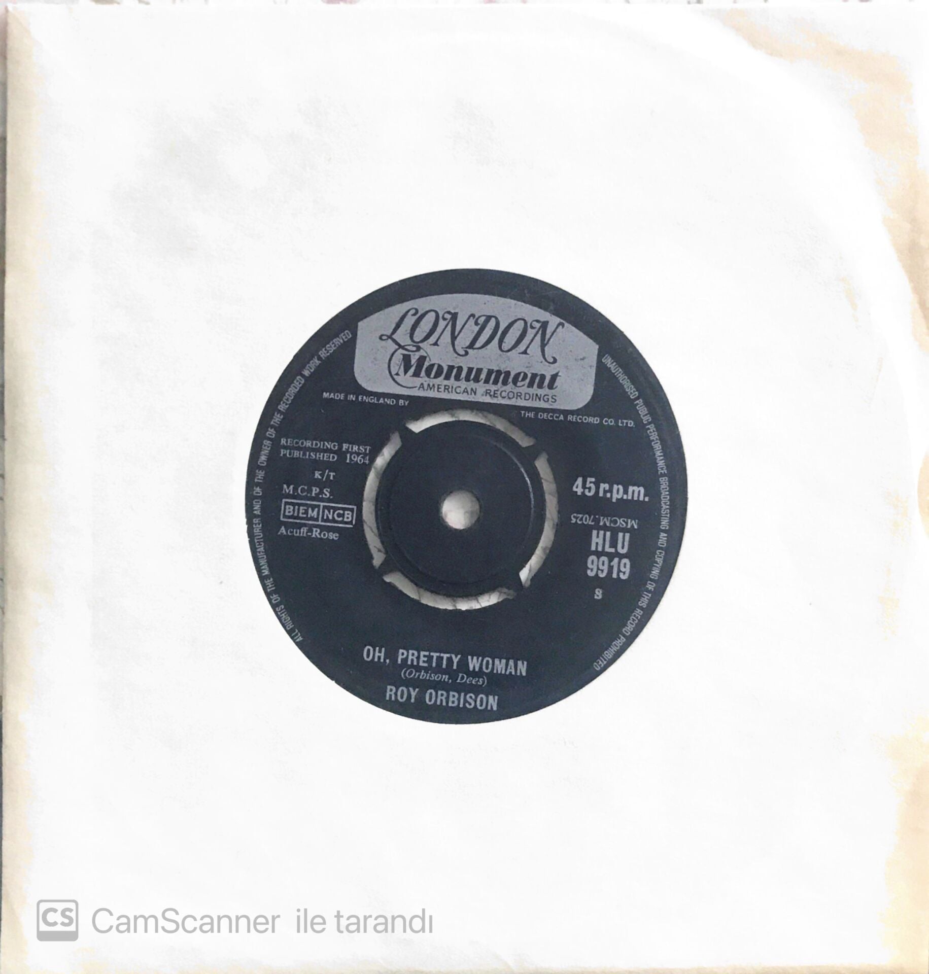 Roy Orbison - Pretty Woman/Yo Te Amo Maria - 45'lik