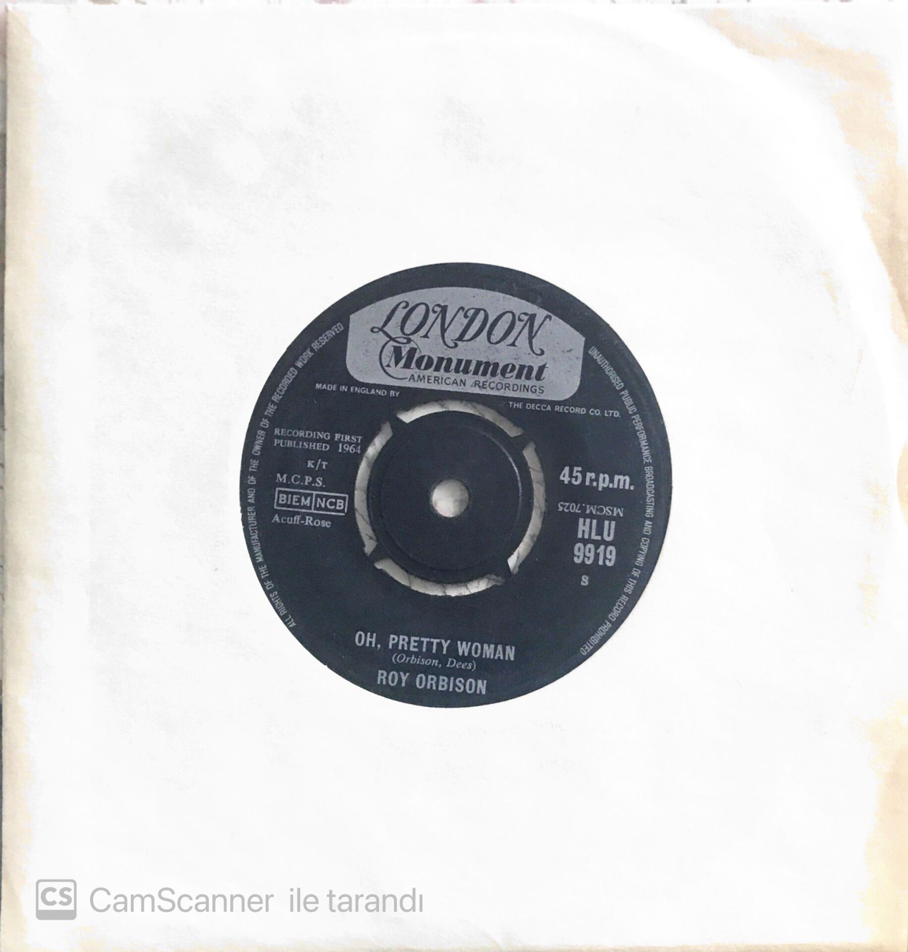 Roy Orbison - Pretty Woman/Yo Te Amo Maria - 45'lik