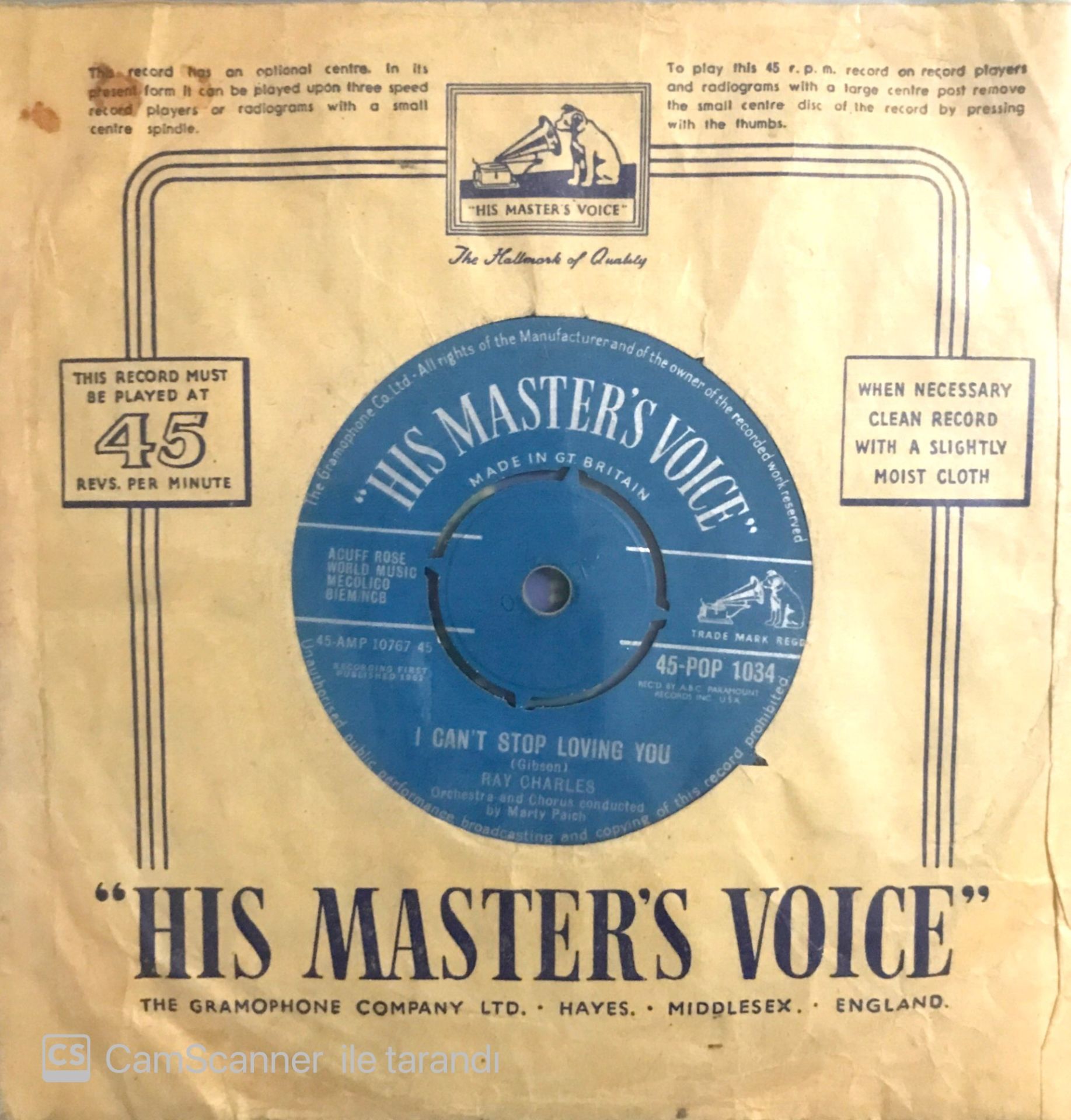 Ray Charles - I can't stop loving you 45lik