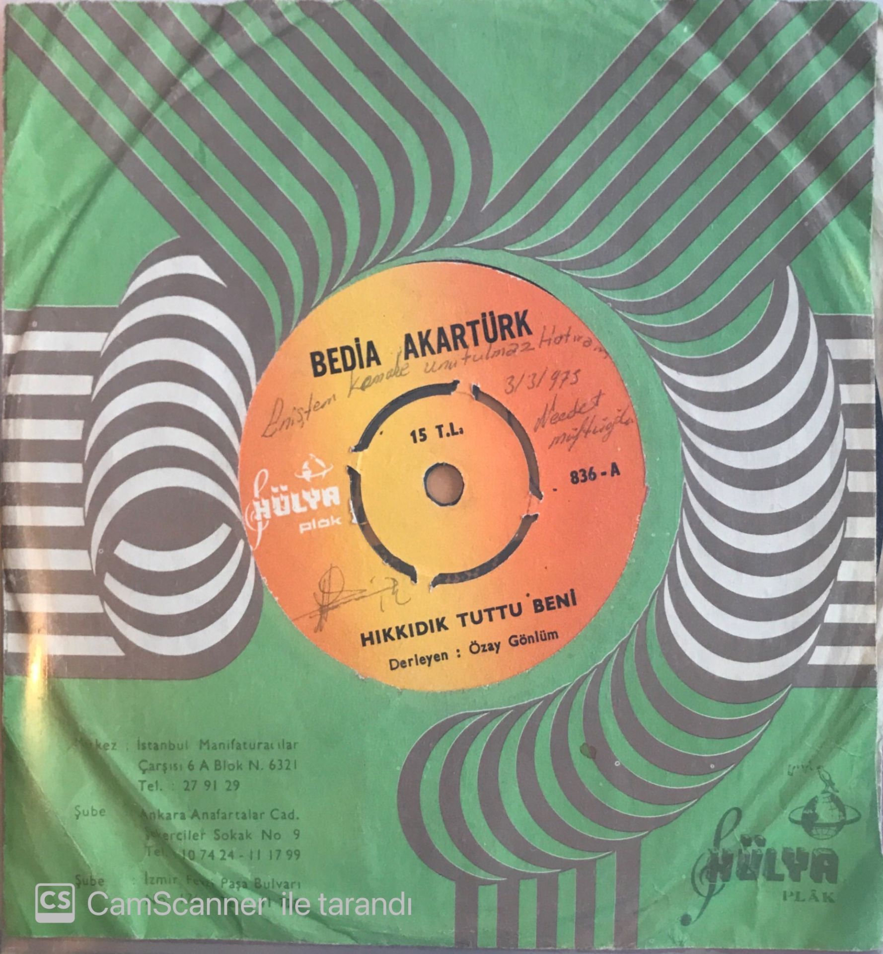 Bedia Akartürk - Hıkkıdık Tuttu Beni 45lik