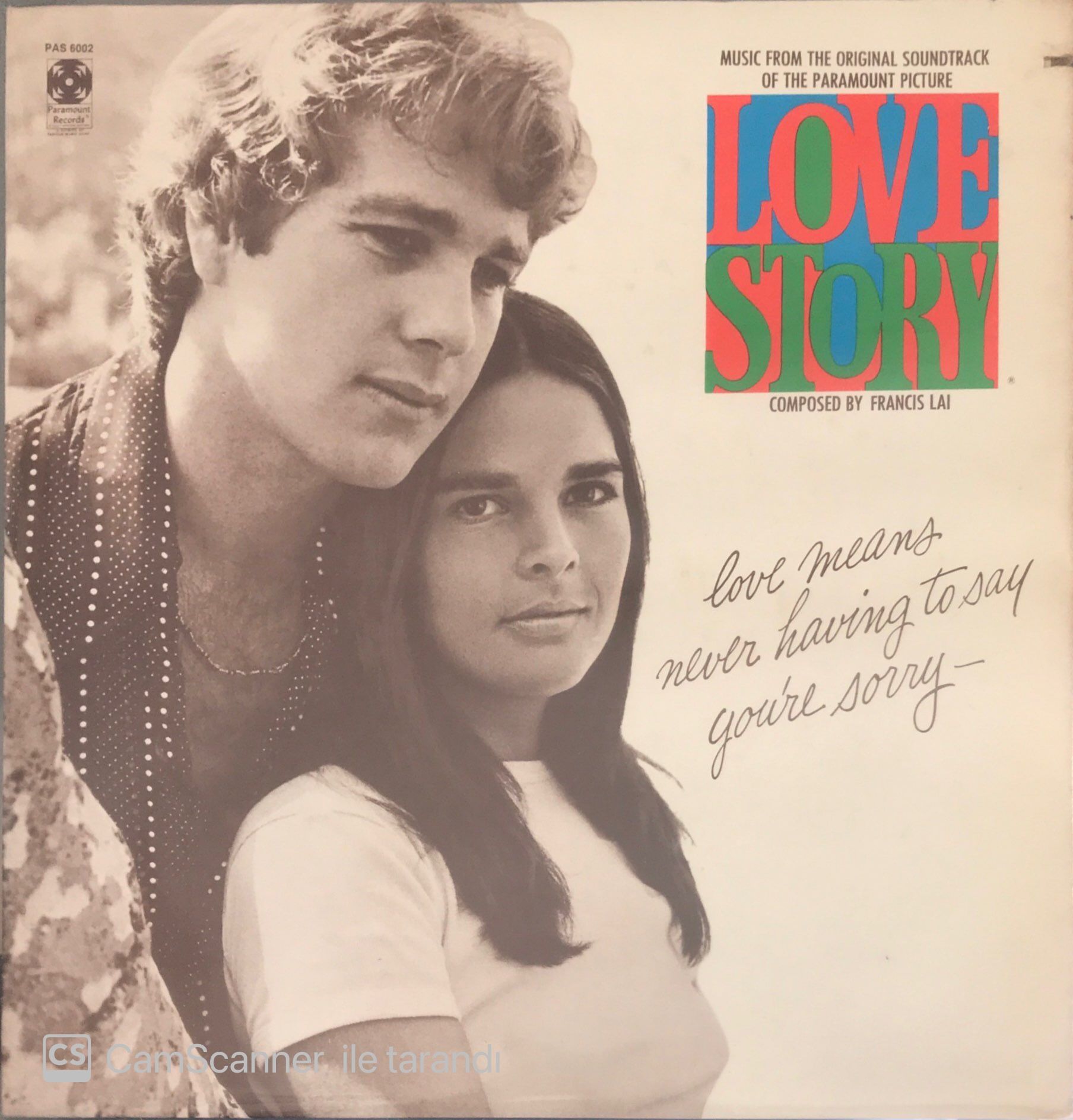 Music From The Original Soundtrack Of The Paramount Picture Love Story LP