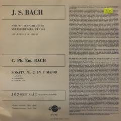J. S. Bach, C. Ph. E. Bach, József Gát ‎ Goldberg Variations BWV 988 / Sonata No. 2 In F Major LP