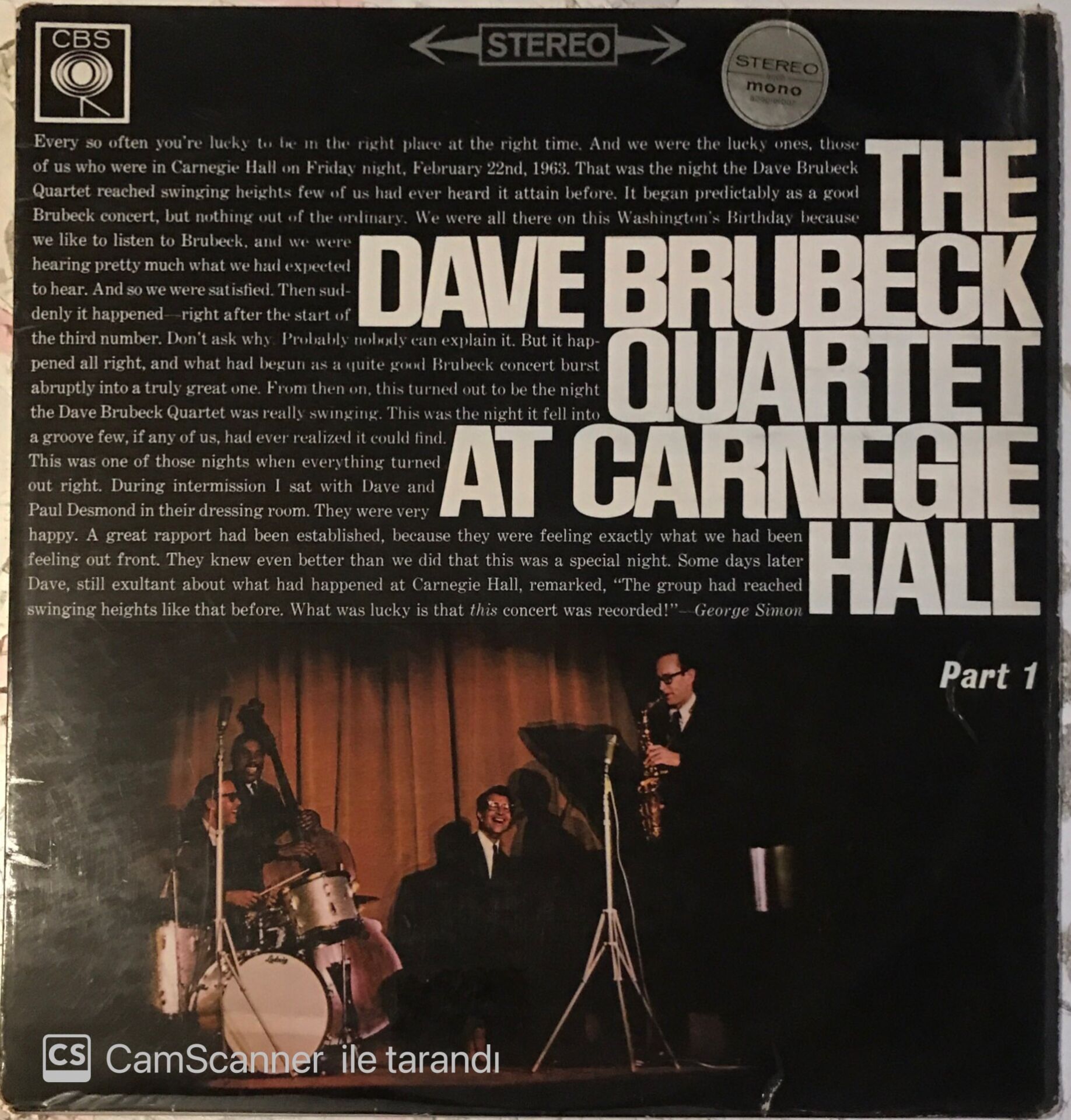 The Dave Brubeck Quartet At Carnegie Hall Part 1 LP