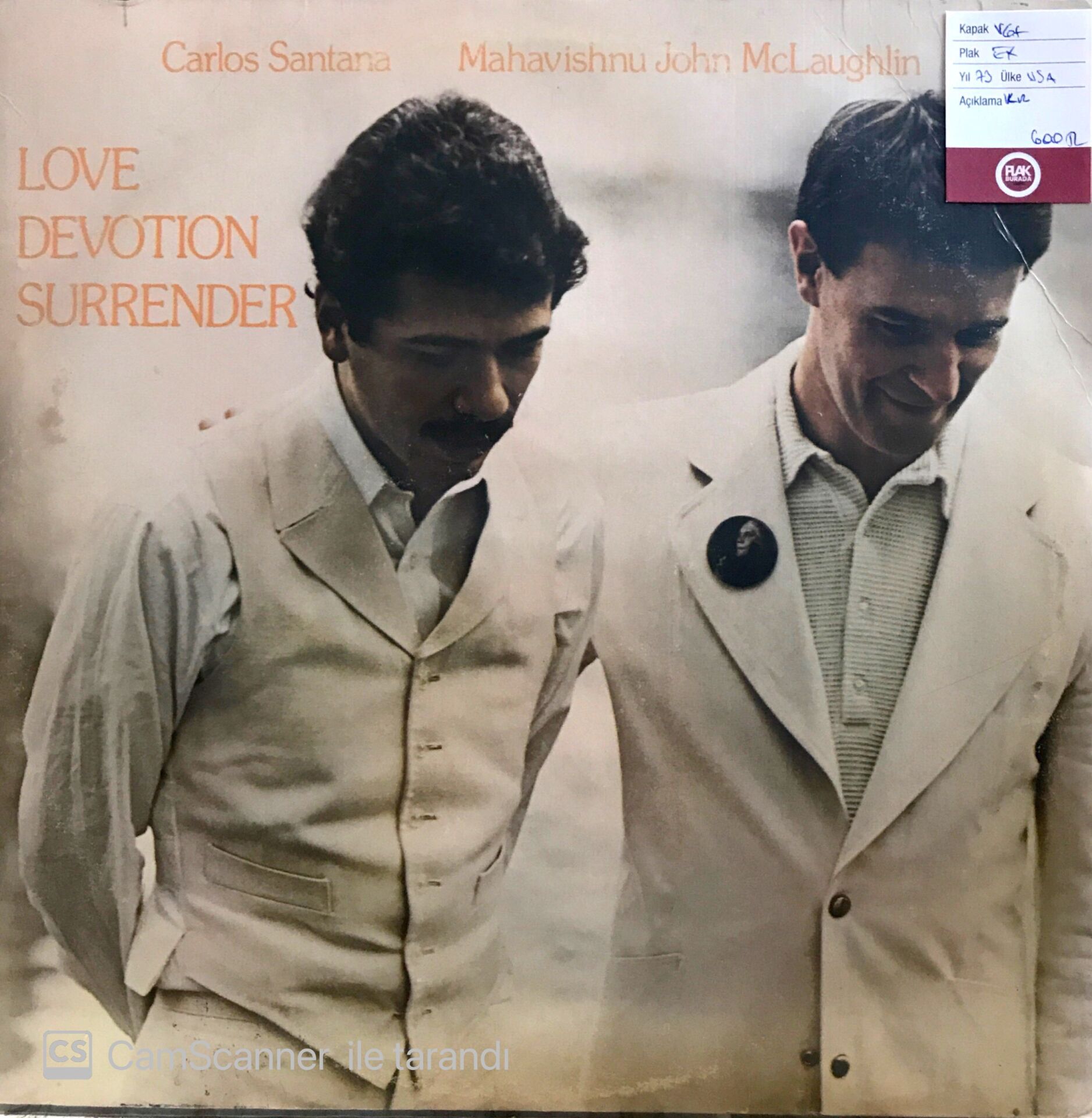 Carlos Santana & Mahavishnu John McLaughlin Love Devotion Surrender LP