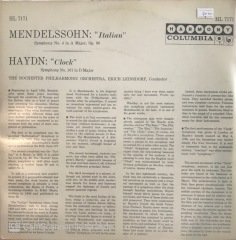 Hendelssohn Italian Haydn Clock Eric Leinsdorf Conducting The Rochester Philharmonic LP