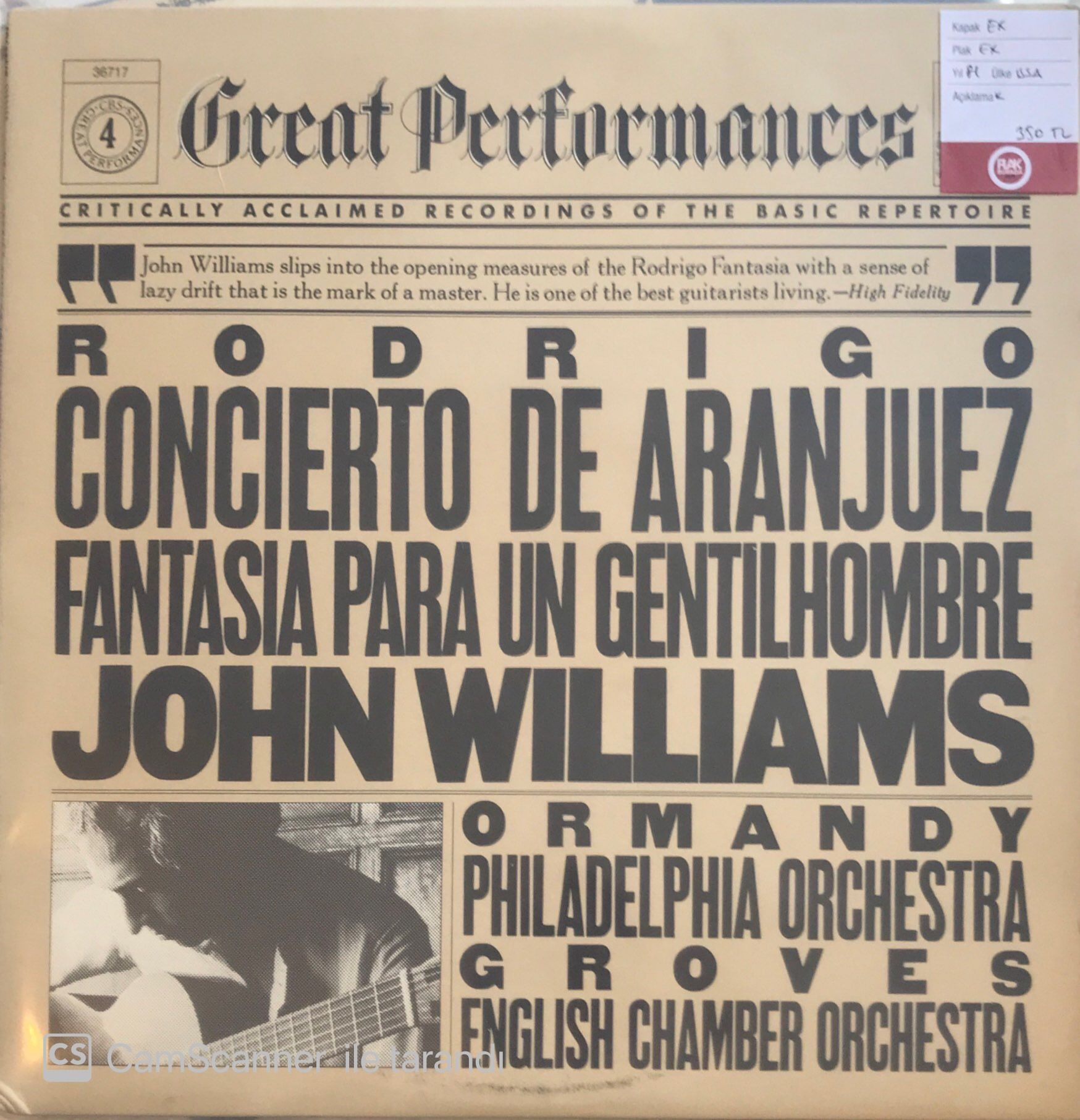 Rodrigo Concertos De Aranjuez John Williams LP