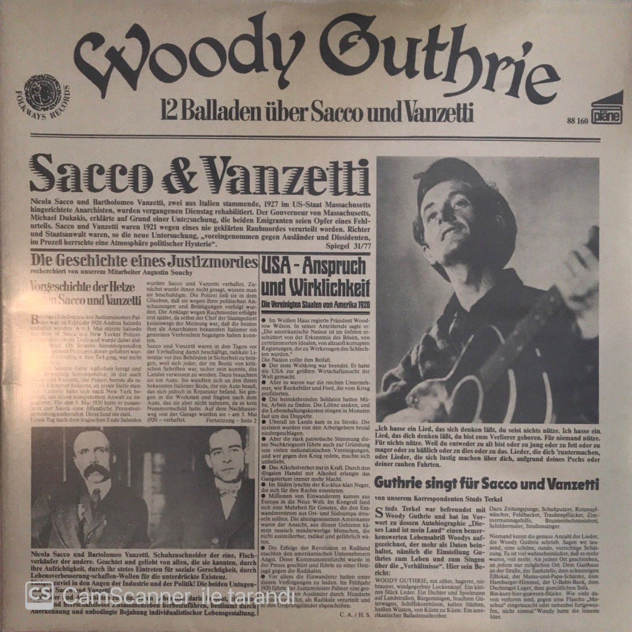 Woody Guthrie 12 Balladen Über Sacco Und Vanzetti LP