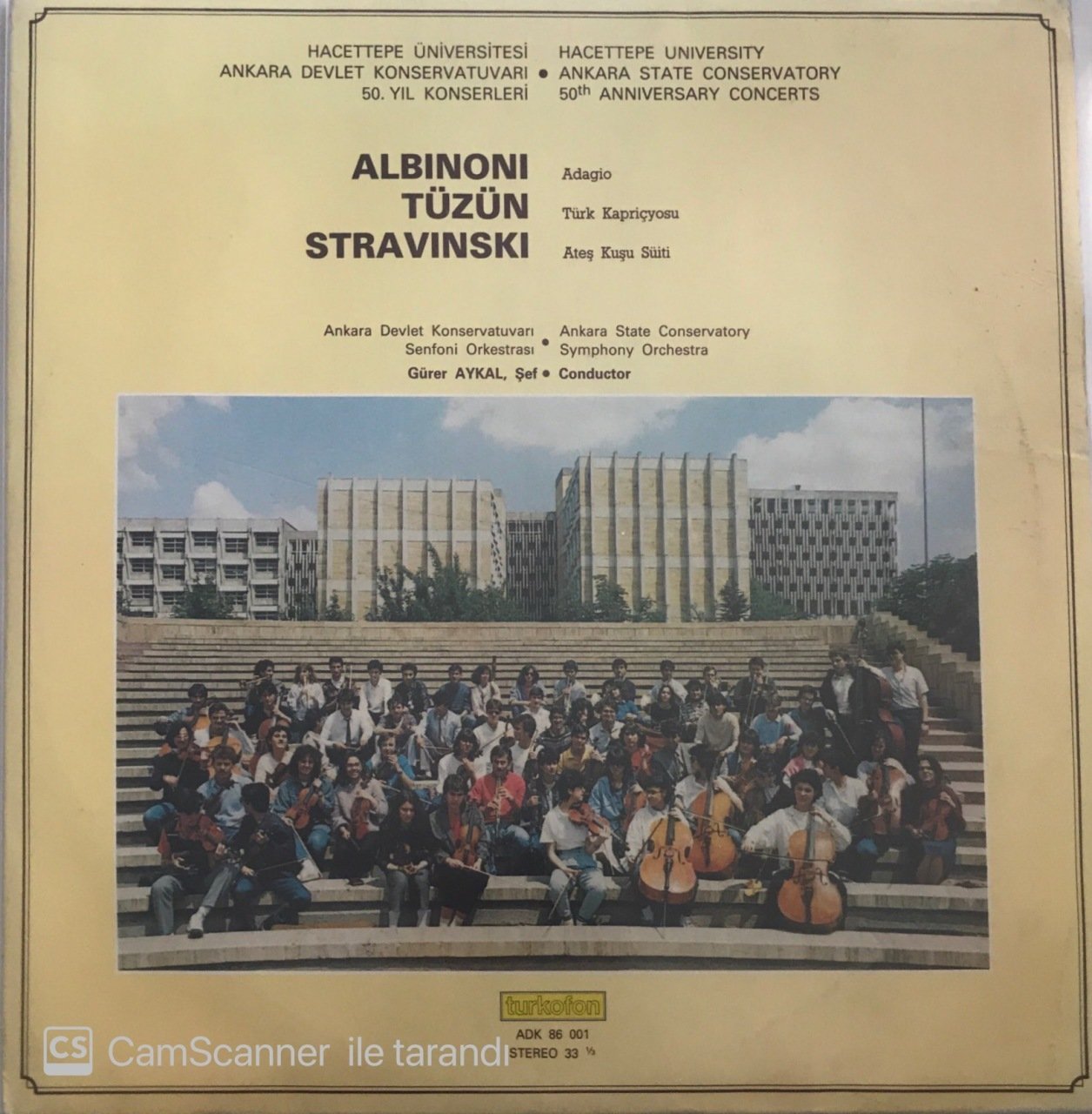 Albinoni Tüzün Stravinski - Hacettepe Üniersitesi Ankara Devlet Konservatuvarı 50. Yıl Konserleri LP
