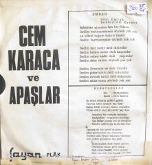 Cem Karaca ve Apaşlar - Emrah/Karacaoğlan - İmzalı 45'lik