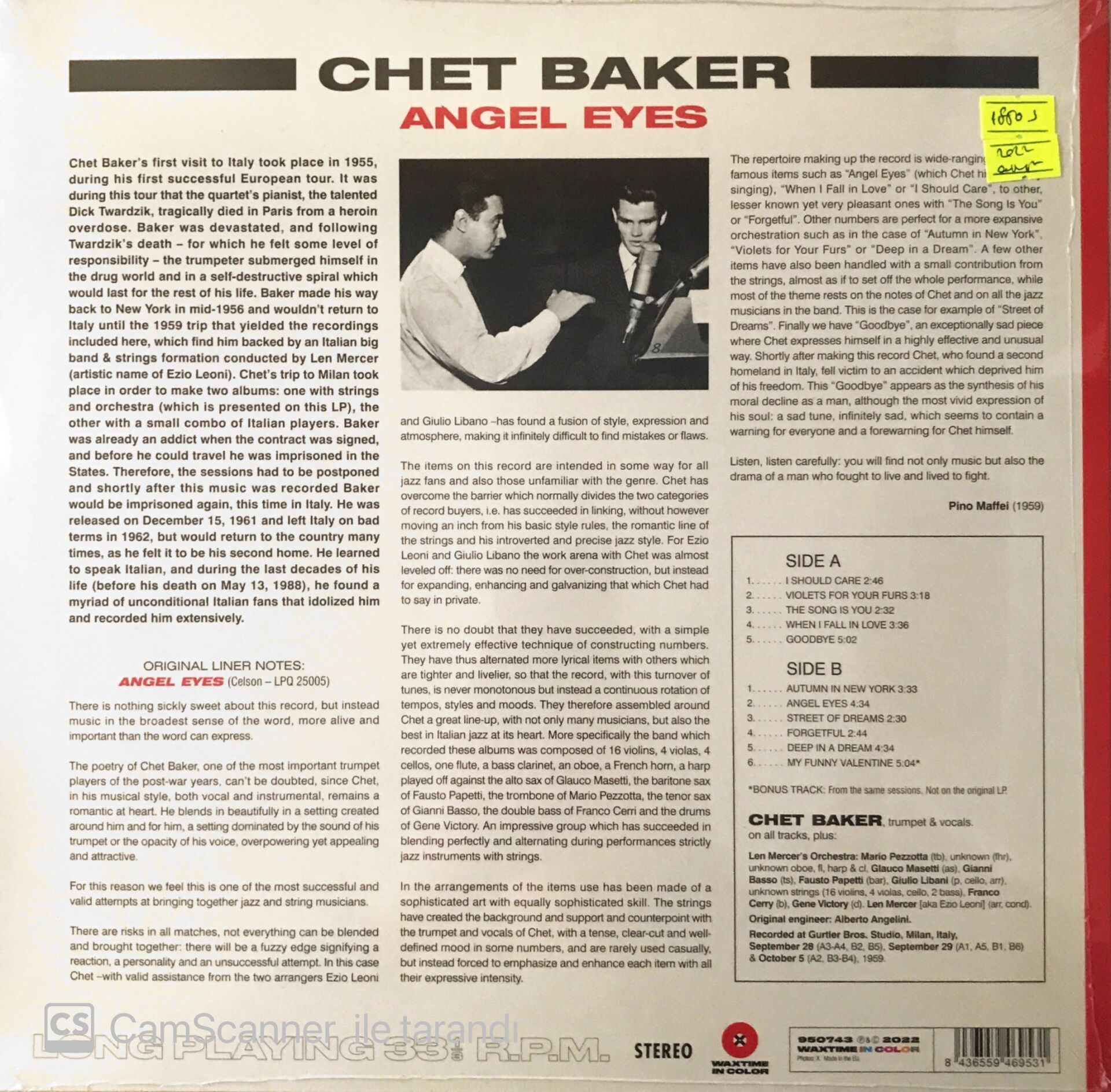 Chet Baker - Angel Eyes - LP Plak Satın Al