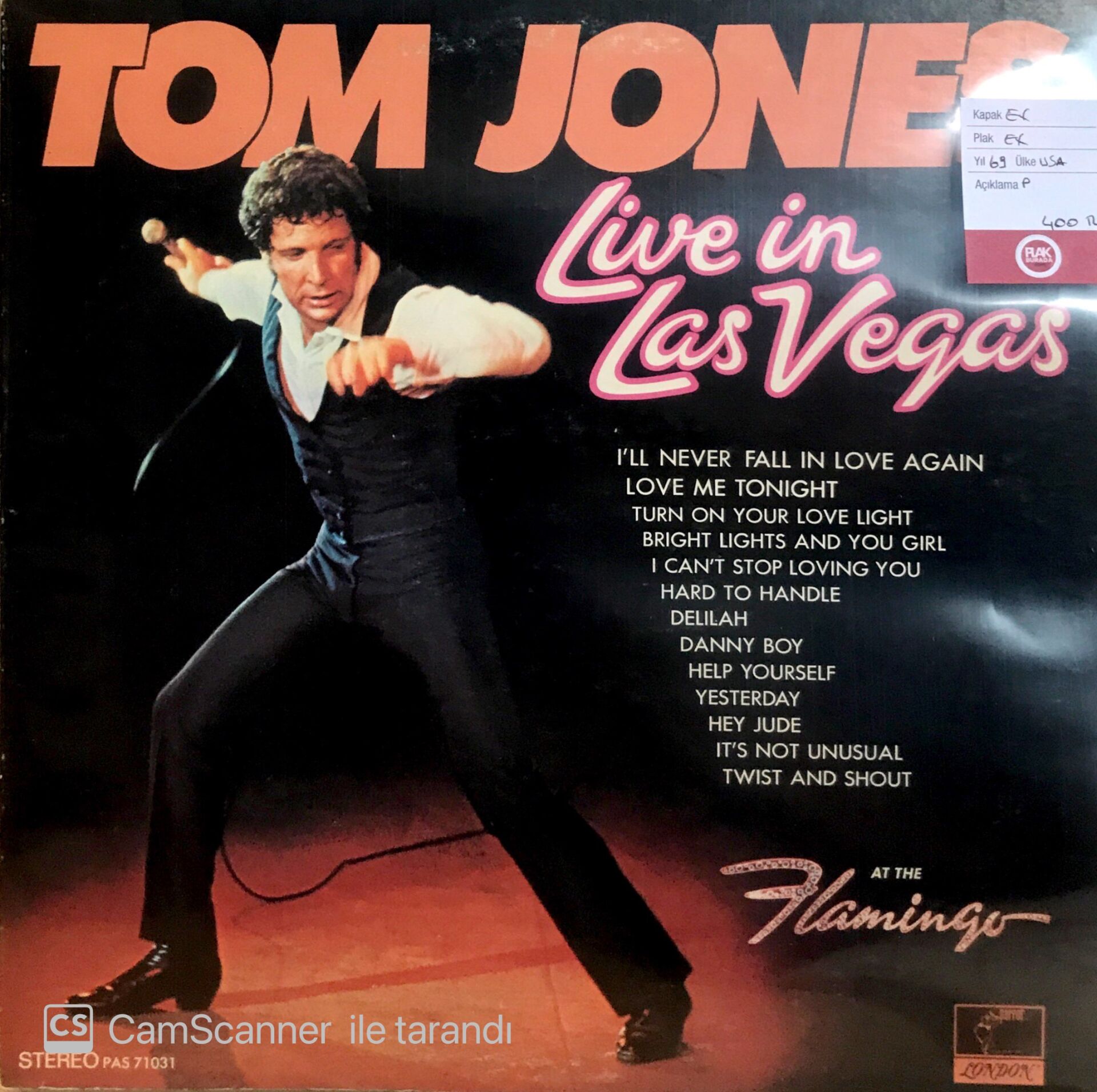 Tom Jones / Live In Las Vegas LP