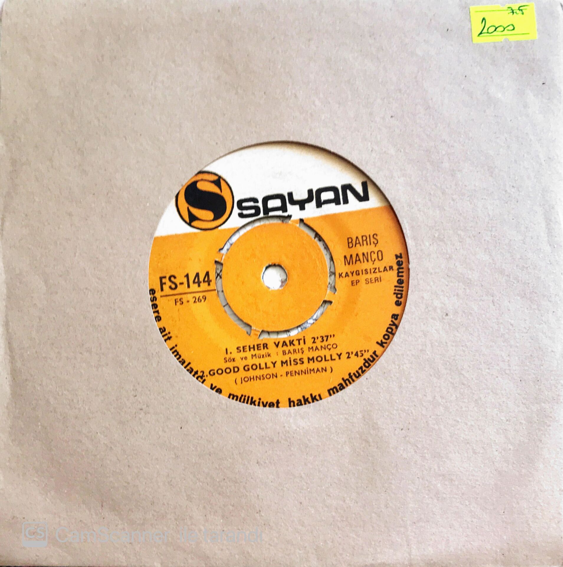 Barış Manço ve Kaygısızlar - Kol Düğmeleri-Big Boos Man/Seher Vakti-Good Golly Miss Molly - 45'lik