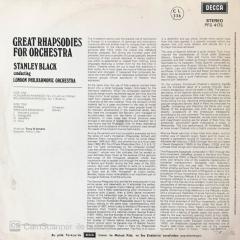 Great Rhapsodies For Orchestra Stanley Black Conducting London Philharmonic Orchestra LP