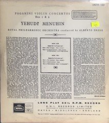 Paganini Yehudi Menuhin Violin Concertos Nos 1 & 2 LP