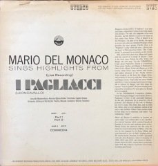 Mario Del Monaco Sings Highlights From I Pagliacci LP