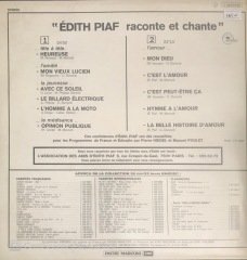 Edith Piaf Raconte Et Chante LP