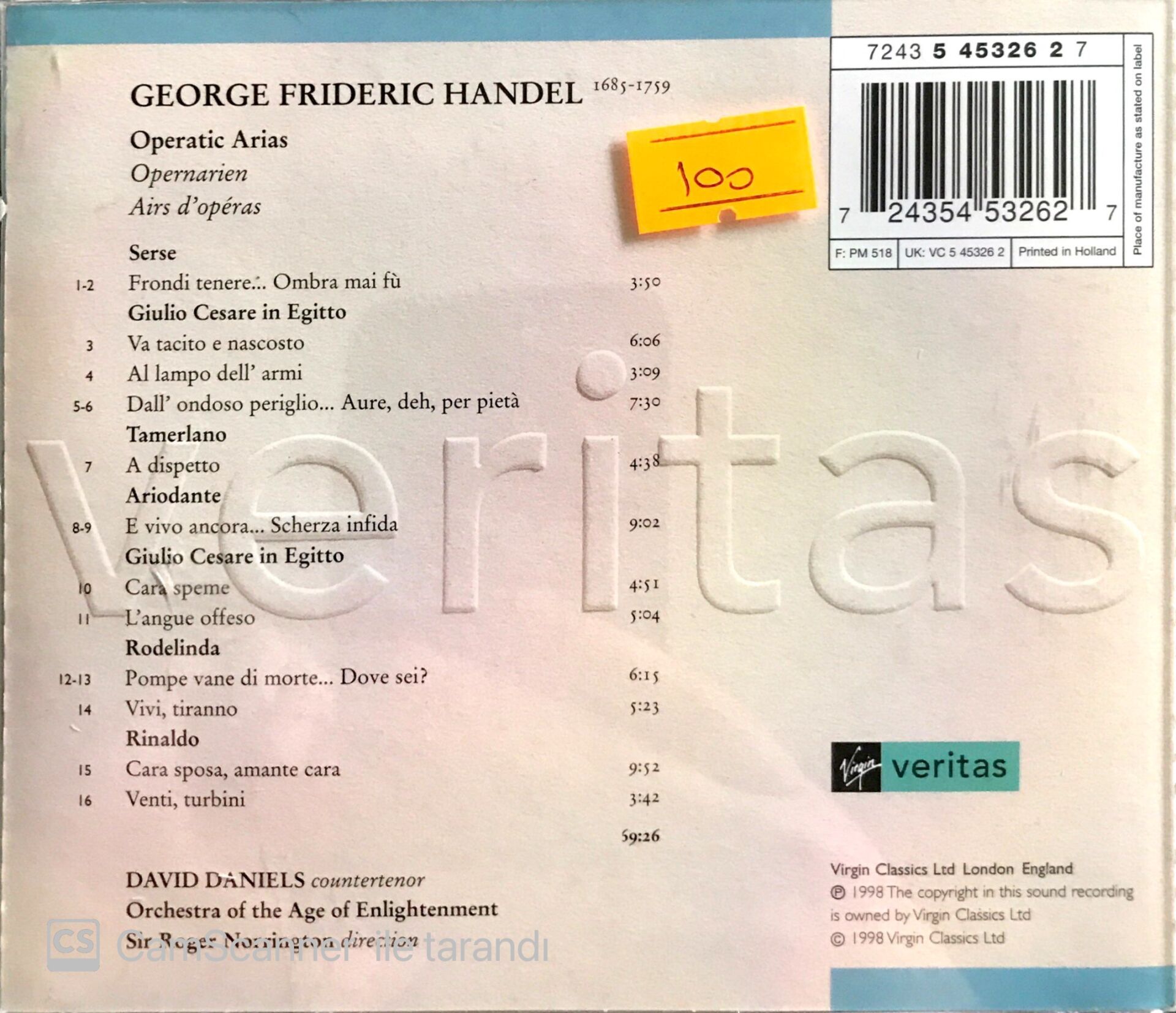 Handel: Operatic Arias / David Daniels CD Plak Satın Al