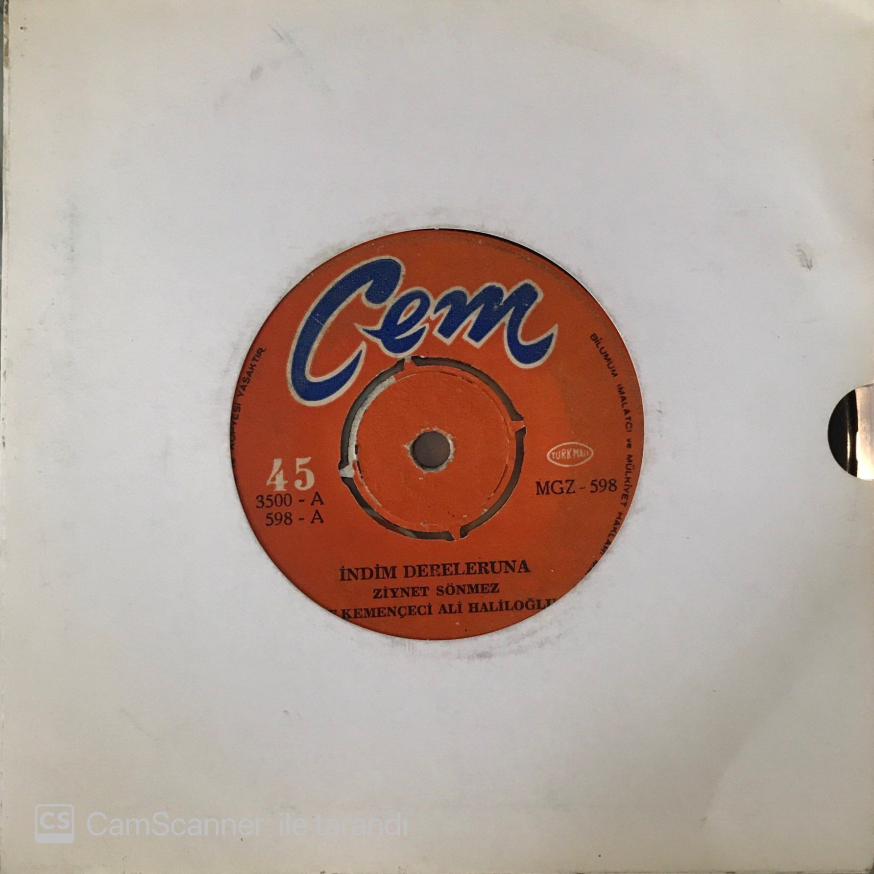 Ziynet Sönmez Ve Kemençeci Ali Haliloğlu - İndim Dereleruna 45lik