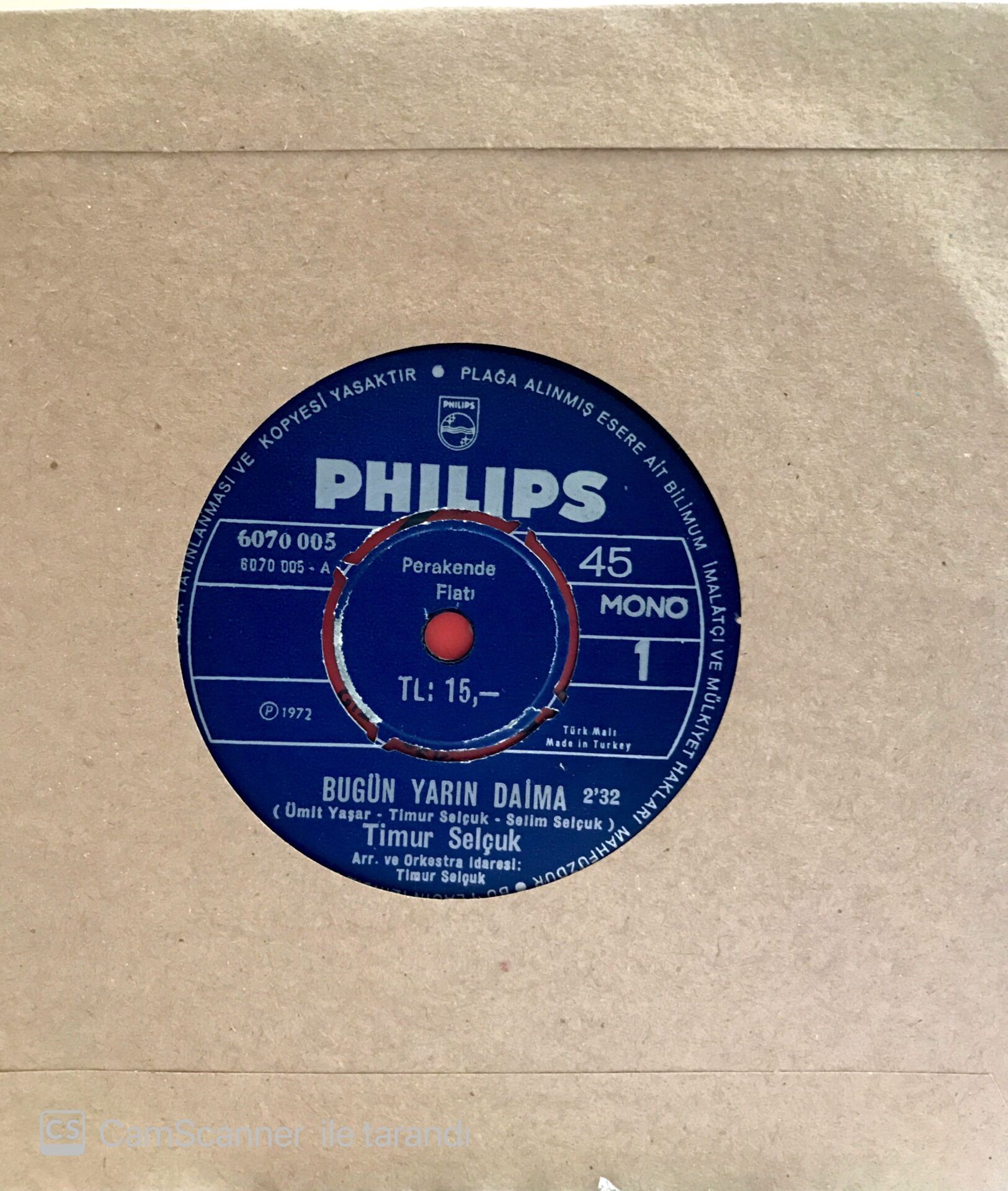 Timur Selçuk Bugün Yarın Daima 45lik