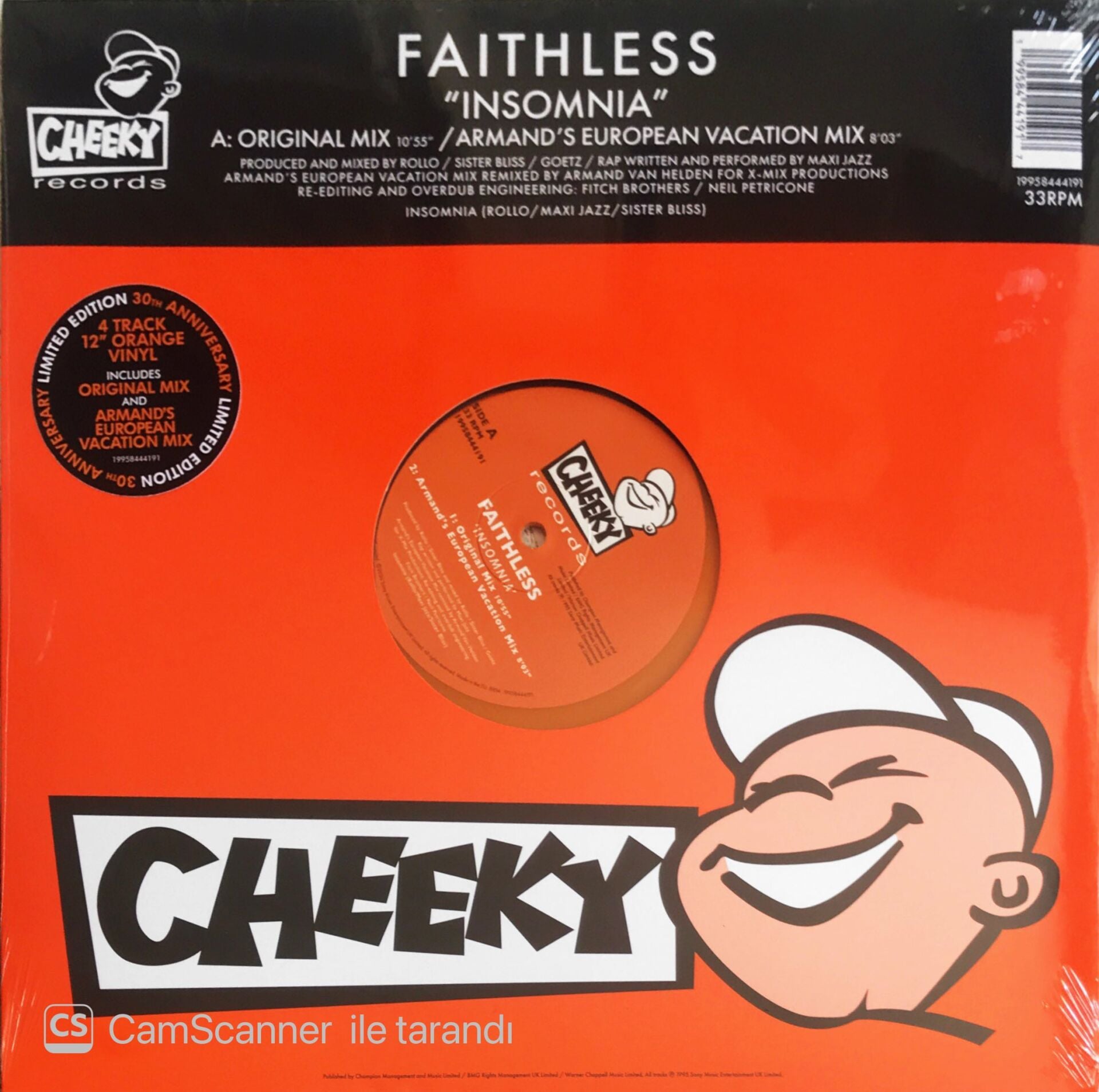 Faithless - ''Insomnia'' (30th Anniversary Limited Edition Armand's European Vacation Mix 4 Track) - LP