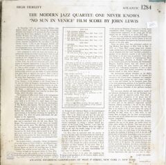 The Modern Jazz Quartet:One Never Knows John Lewis' Score For ''NO SUN IN VENICE'' - LP