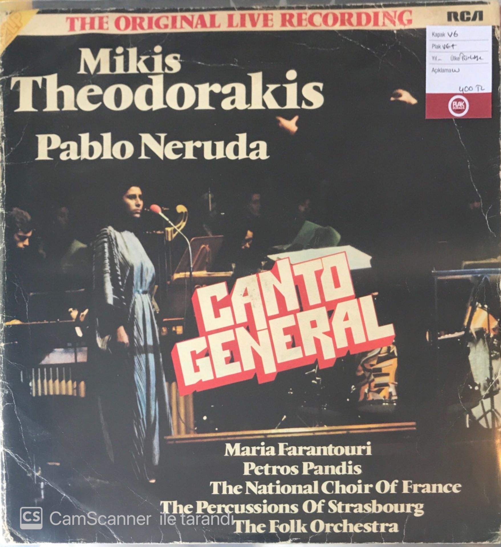 Mikis Theodorakis Pablo Neruda Canto General Live LP