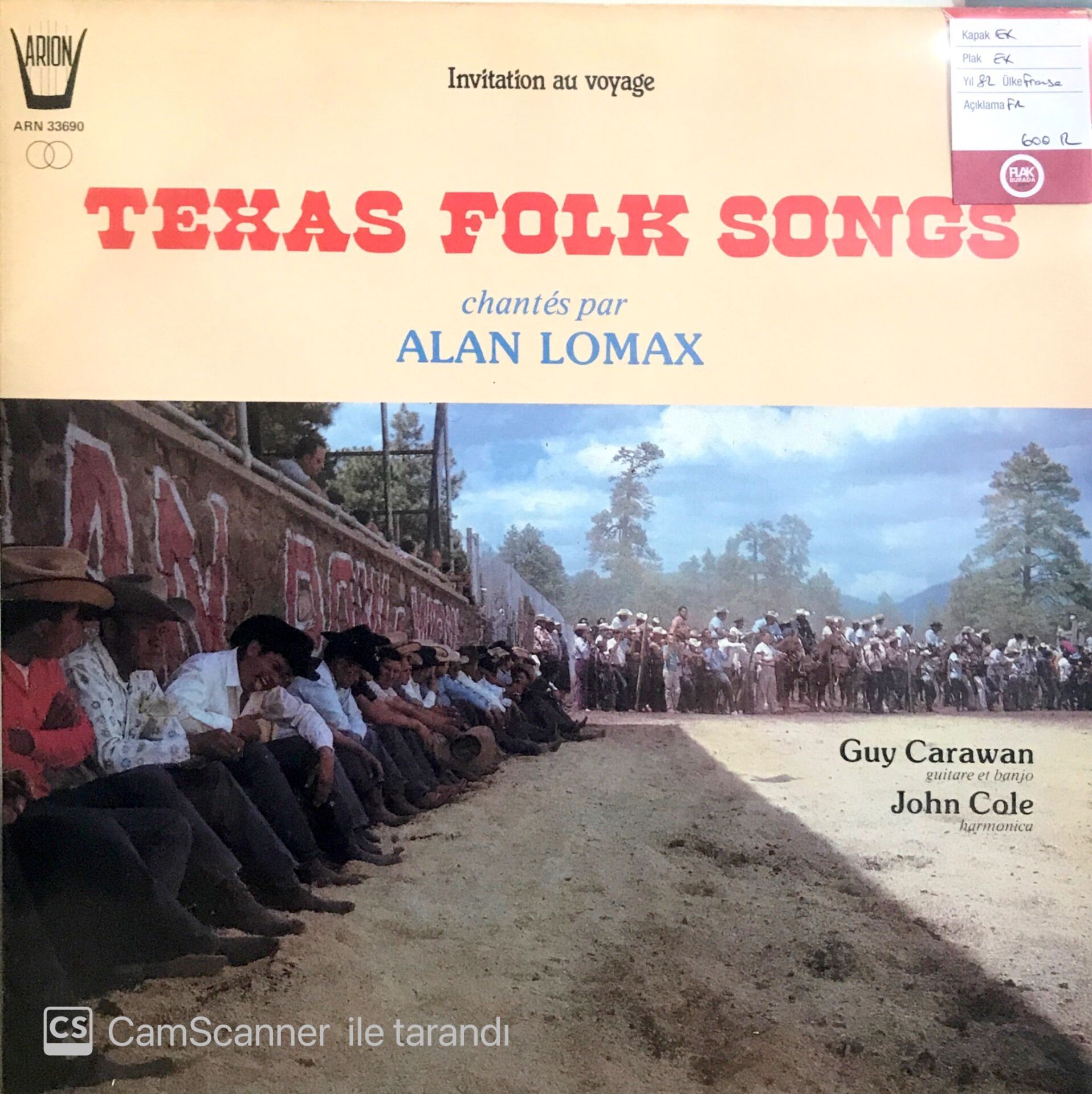 Texas Folk Songs / Chantes Par Alan Lomax LP