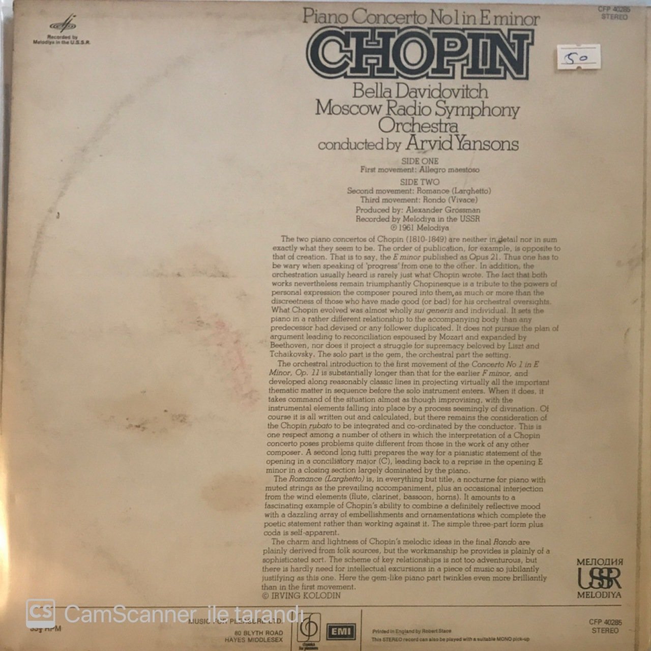 Chopin Piano Concerto No. 1 E Minor Op. 11 LP Plak Satın Al