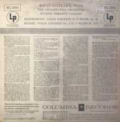 Mozart Mendelssohn Violin Concerto No. 4 Oistrakh LP