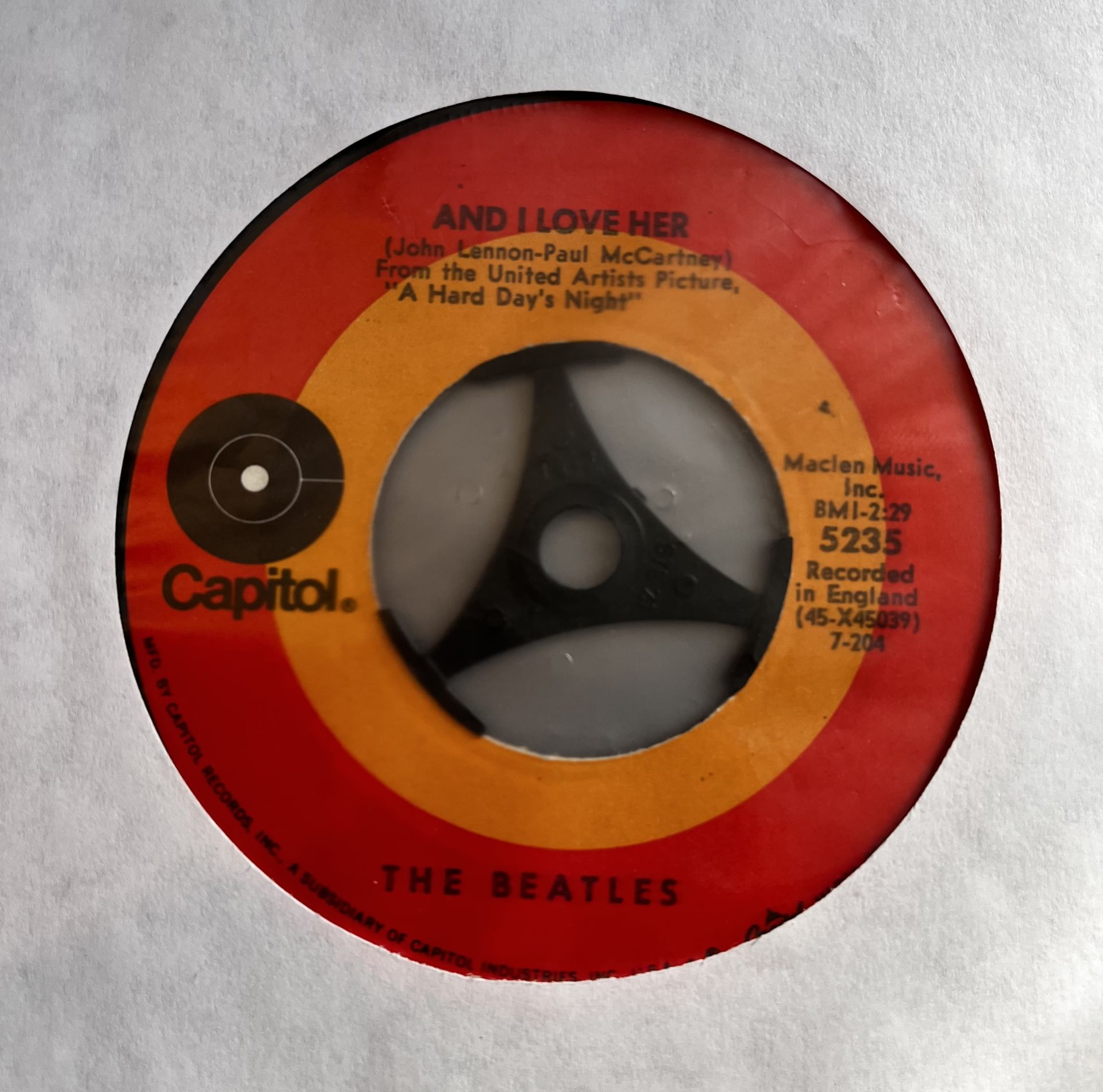 The Beatles - And I Love Her 45lik