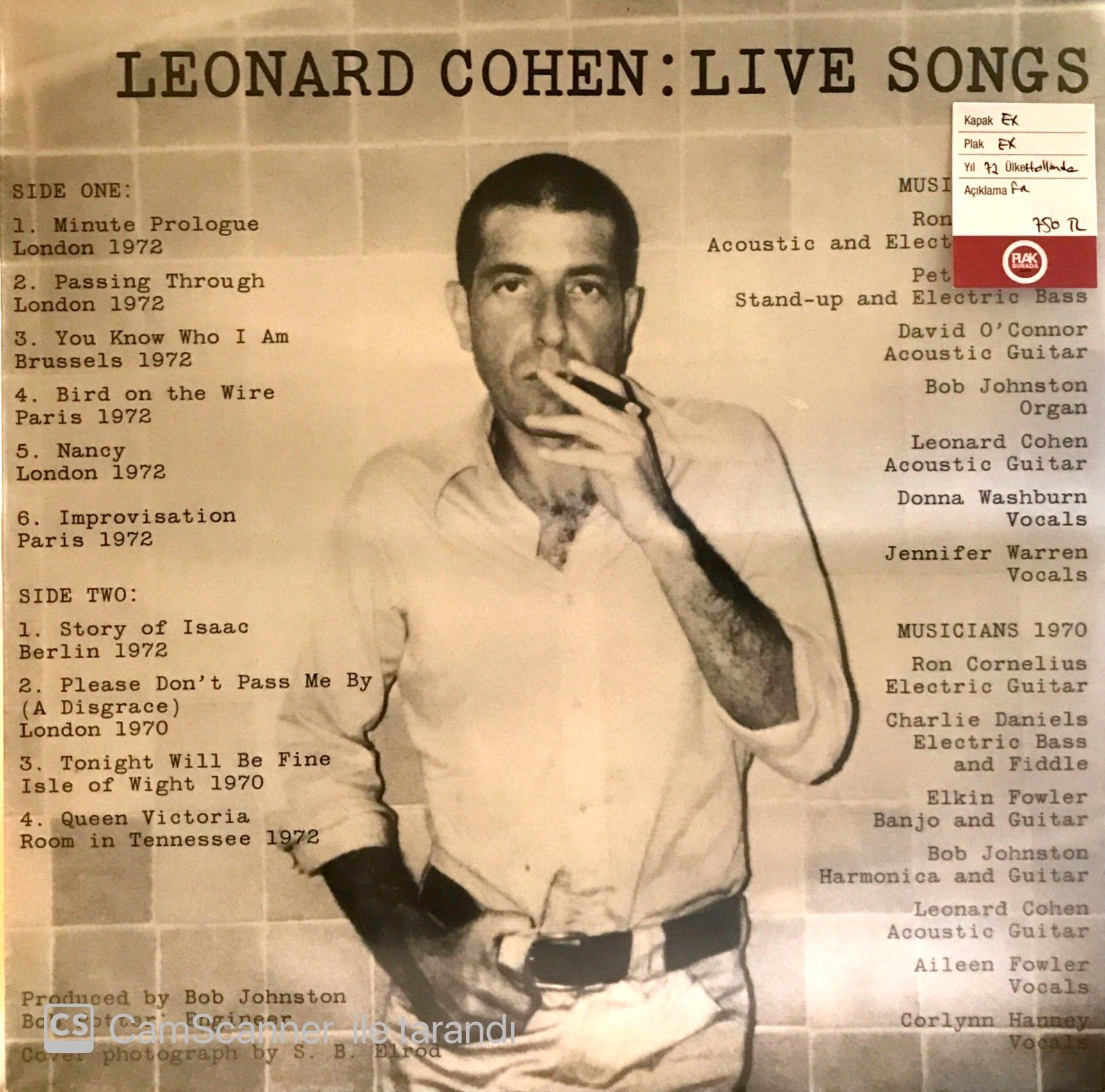 Leonard Cohen: Live Songs LP