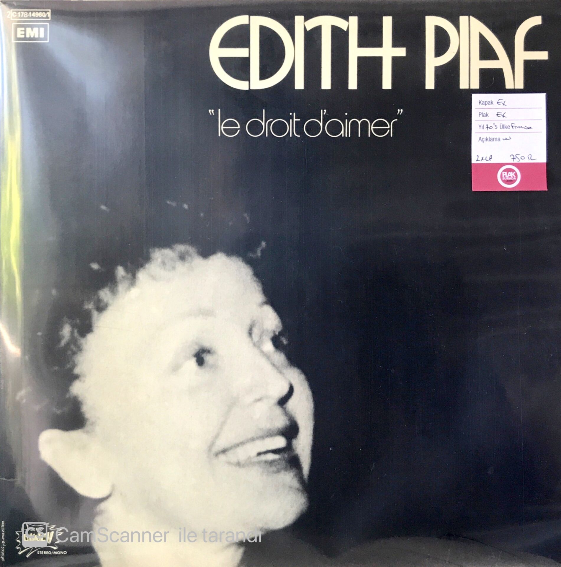 Edith Piaf / Le Droit D'aimer Double LP