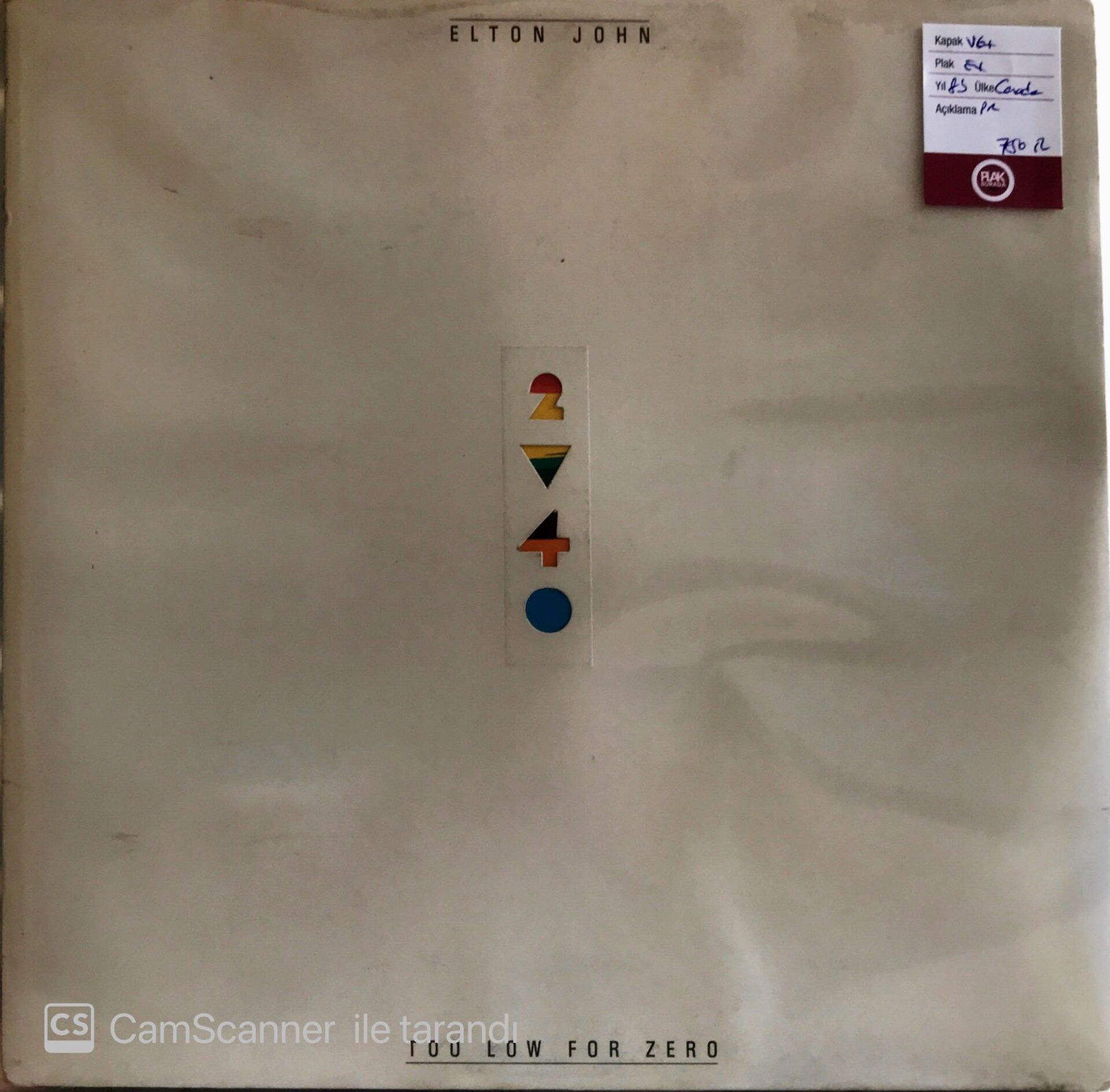 Elton John Too Low For Zero LP