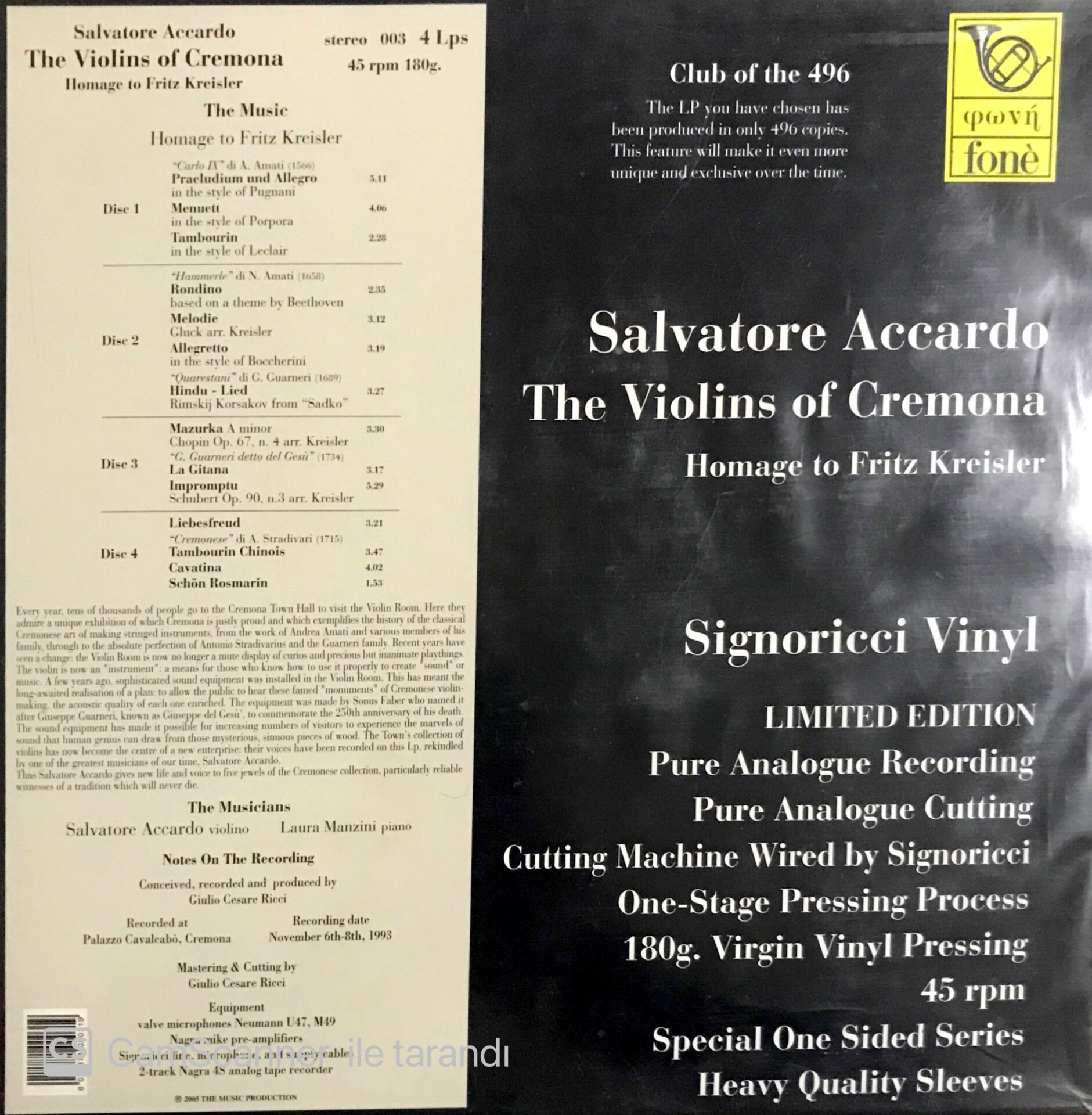 Salvatore Accardo The Violins of Cremona ( 4 LP BOX SET ) LP