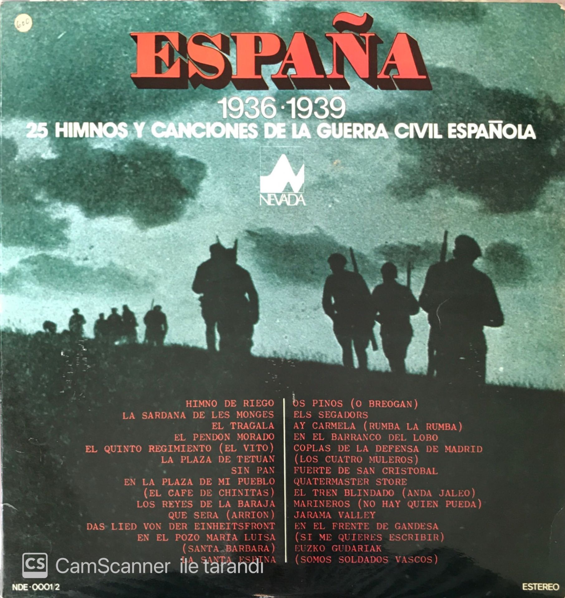 Espana 1936 - 1939 25 Hımnos Y Canciones De La Guerra Civil Espanola Double LP
