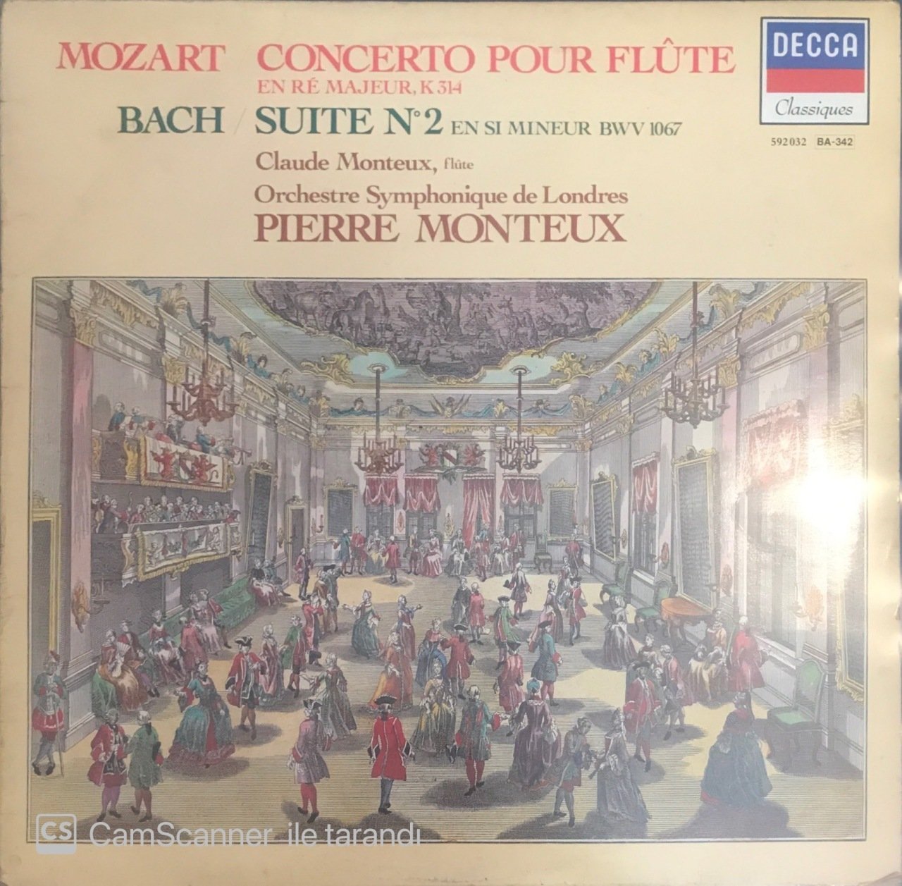 Mozart Concerto Pour Flute Bach Suite No.2 Pierre Monteux LP