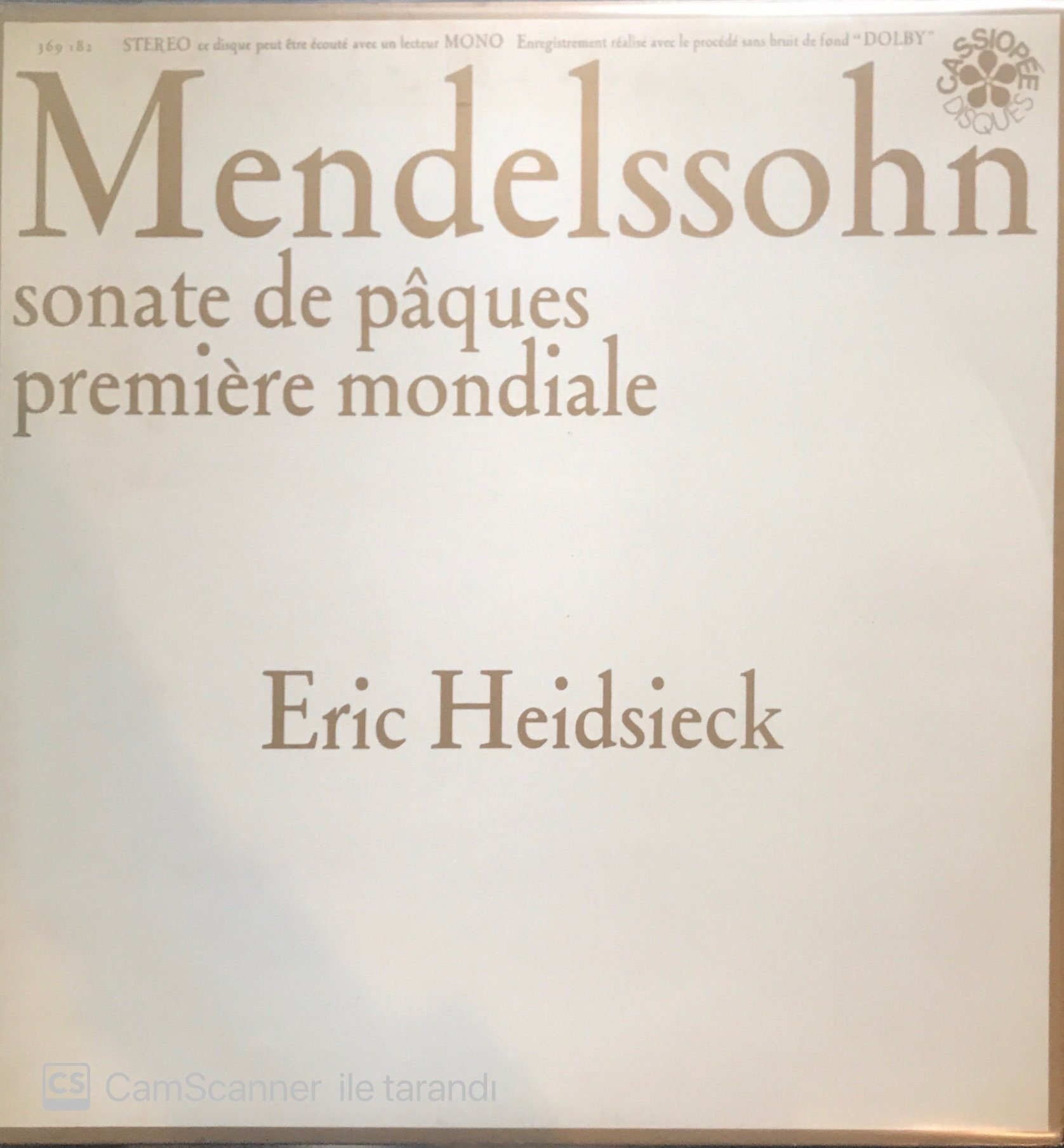 Mendelssohn Sonate De Paques Premiere Mondiale LP