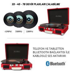 RECORD MASTER T317R-BT Çanta Pikap - Bluetooth Özellikli - Plak Temizleme Solüsyonu Hediyeli
