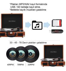 Record Master T317R-UB Pikap - Bluetooth + USBSD Bellek Girişli - Plak Temizleme Solüsyonu Hediyeli