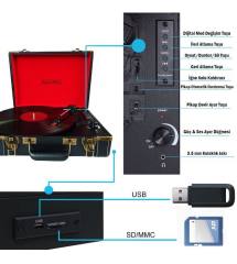 RECORD MASTER T317V-UB Pikap - SİYAH - Bluetooth+USB Yuvalı Plak - Plak Temizleme Solüsyonu Hediyeli