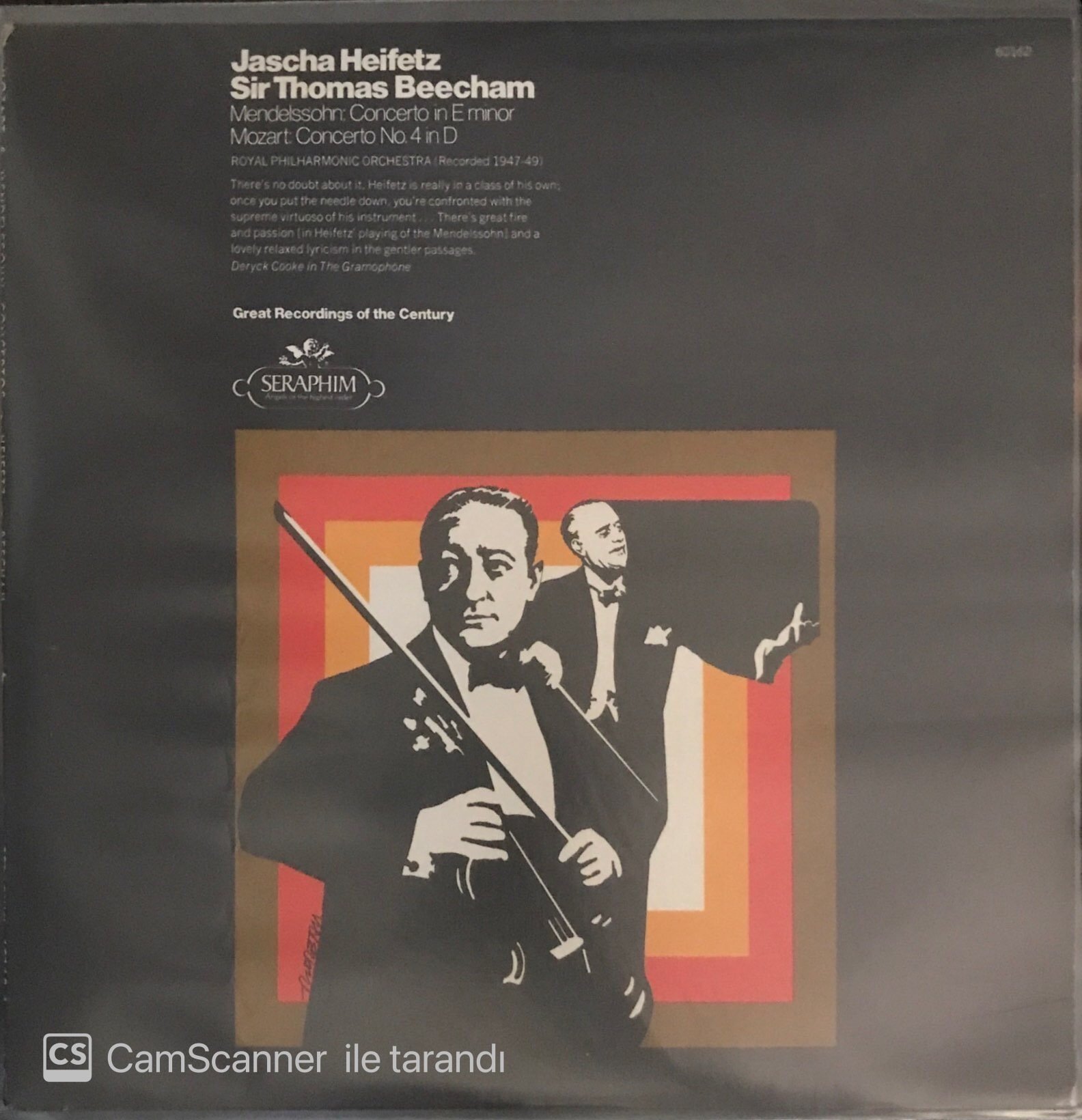 Jascha Heifezt Sir Thomas Beecham Mendelssohn Mozart LP