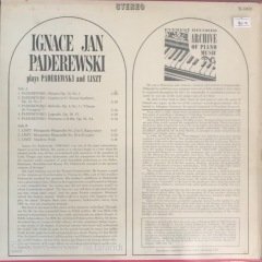 Ignace Jan Paderewski Plays Paderewski And Liszt LP