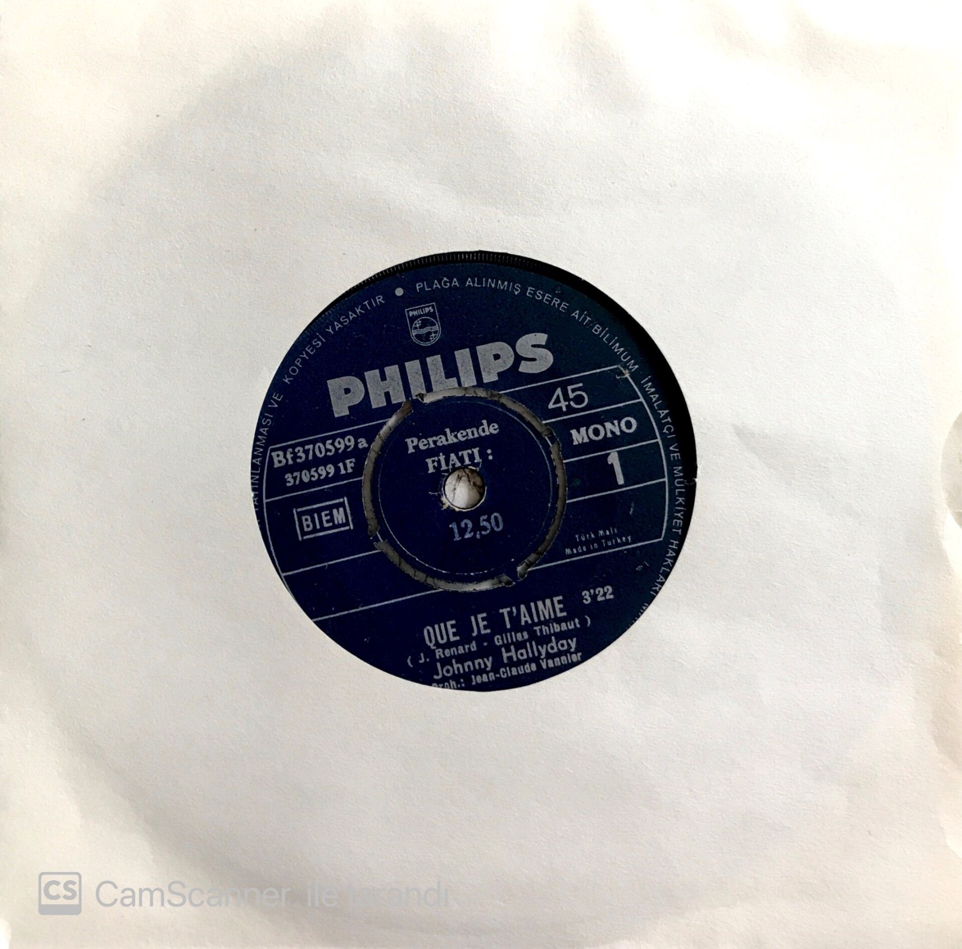 Johnny Hallyday / Que Je T'aime 45'lik