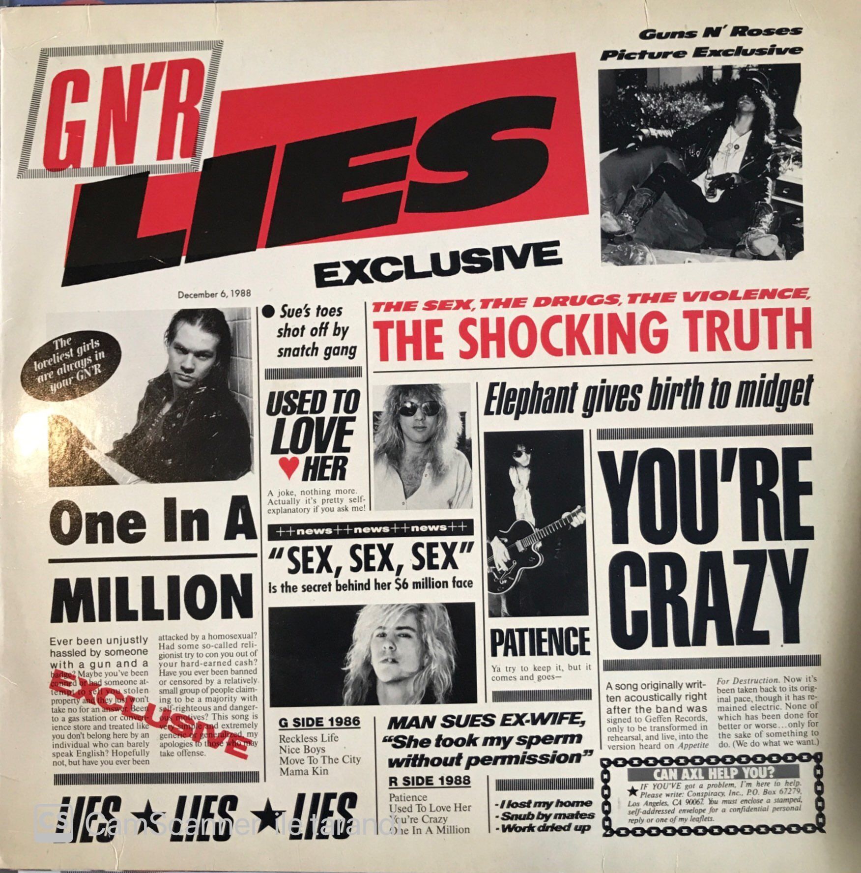 Guns N' Roses G N' R Lies LP